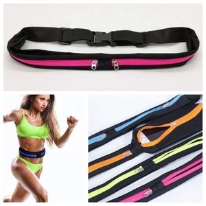 Running Cycling Waist Pocket Unisex Belt in rose red, OS 29-47” (adjustable)